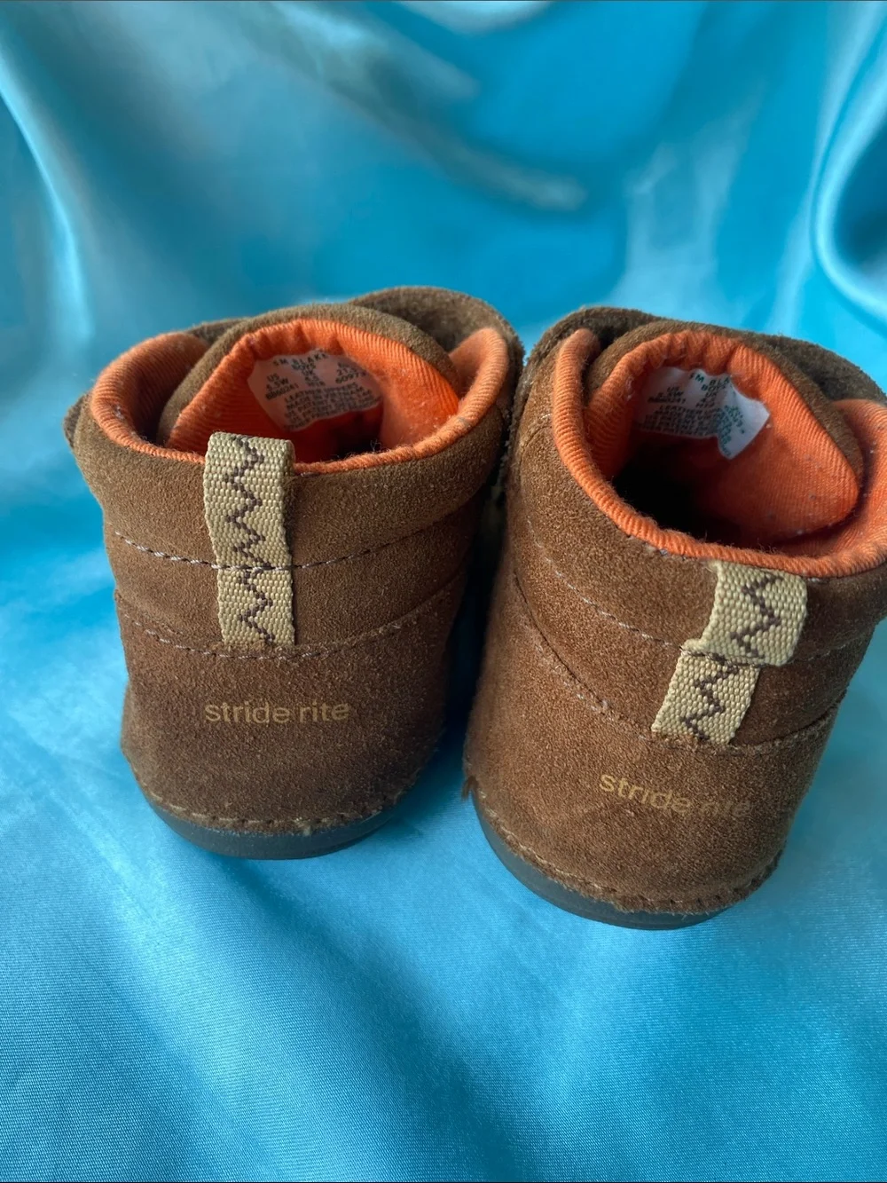 Stride Rite Boys Blake Brown Suede Ankle Boots with Orange Lining